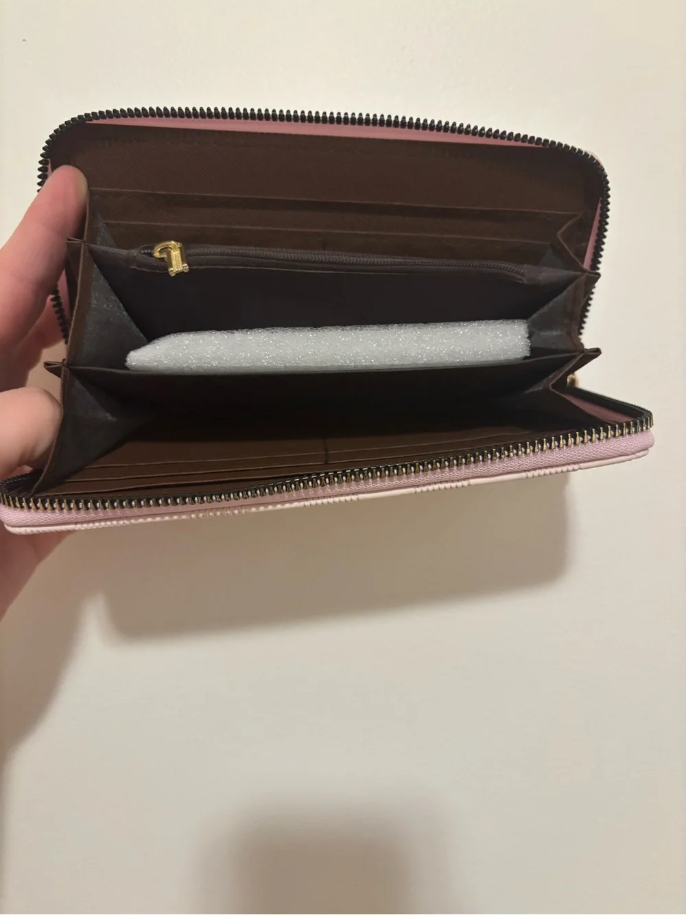 Checkered Zip-Around Wallet in Soft Pink
